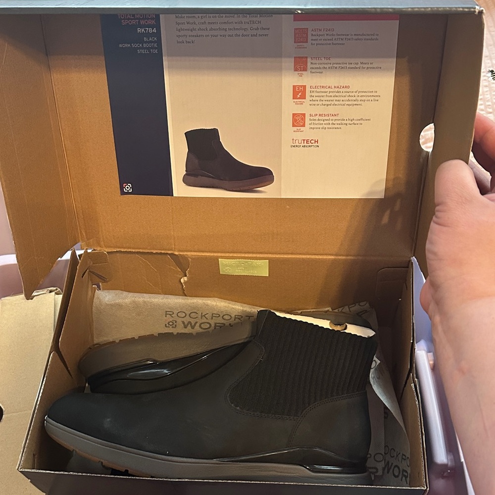 Rockport Works total motion, sport work black sock Bootie